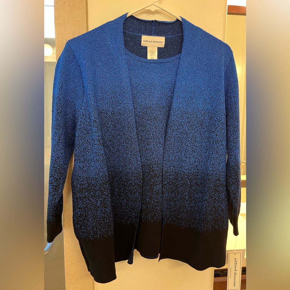 Alfred Dunner 2 in 1 Shimmer Sweater – Deep Blue/Black Ombre, Size M